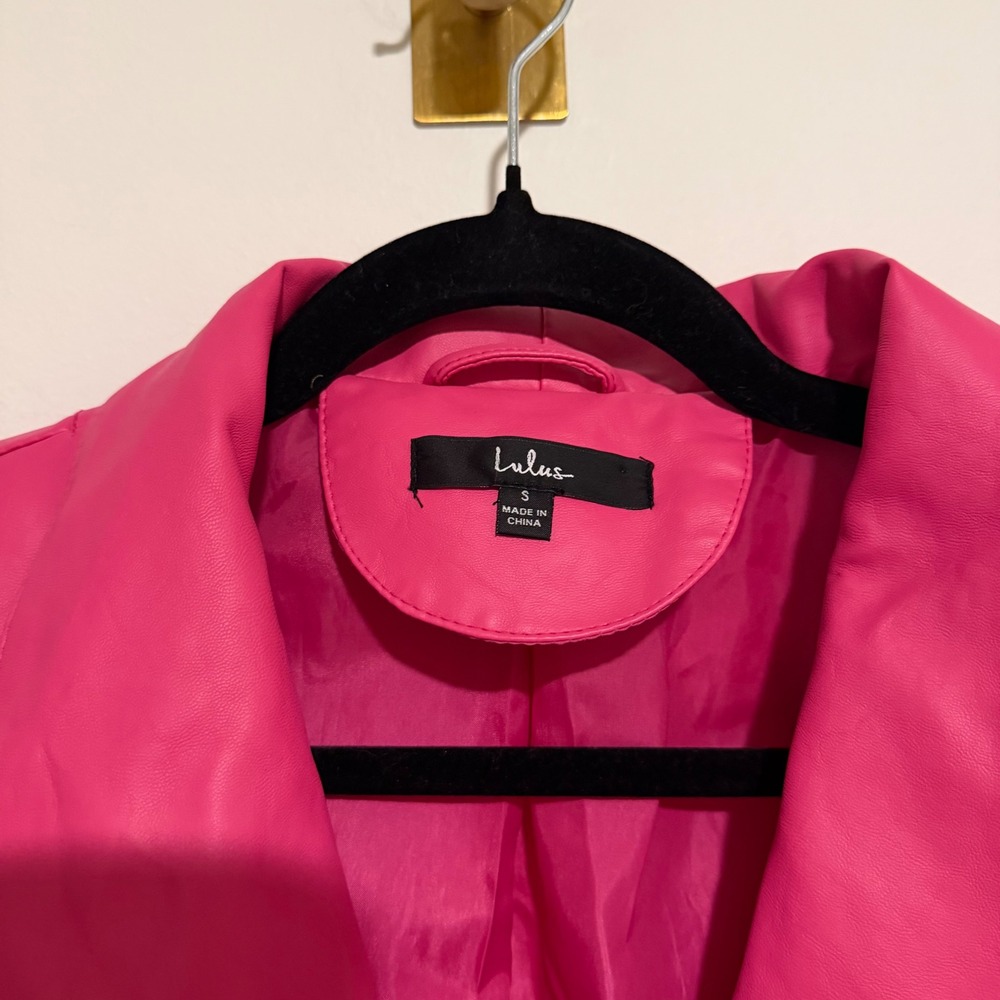 Lulus Hot Pink Vegan Faux Leather Moto Jacket Asymmetrical Zip Womens Size S - Picture 4 of 4